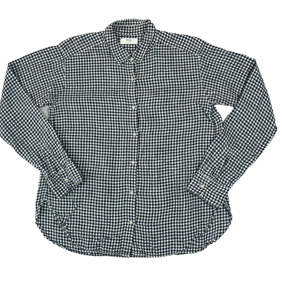 Uniqlo Shirt Womens Medium Blue White 100% Linen Button Down Long Sleeve - Picture 1 of 7